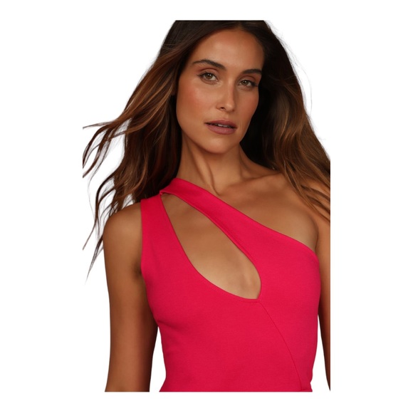 Lulu’s Down to Party Hot Pink One-Shoulder Cutout Bodycon Mini Dress XS - Picture 4 of 10
